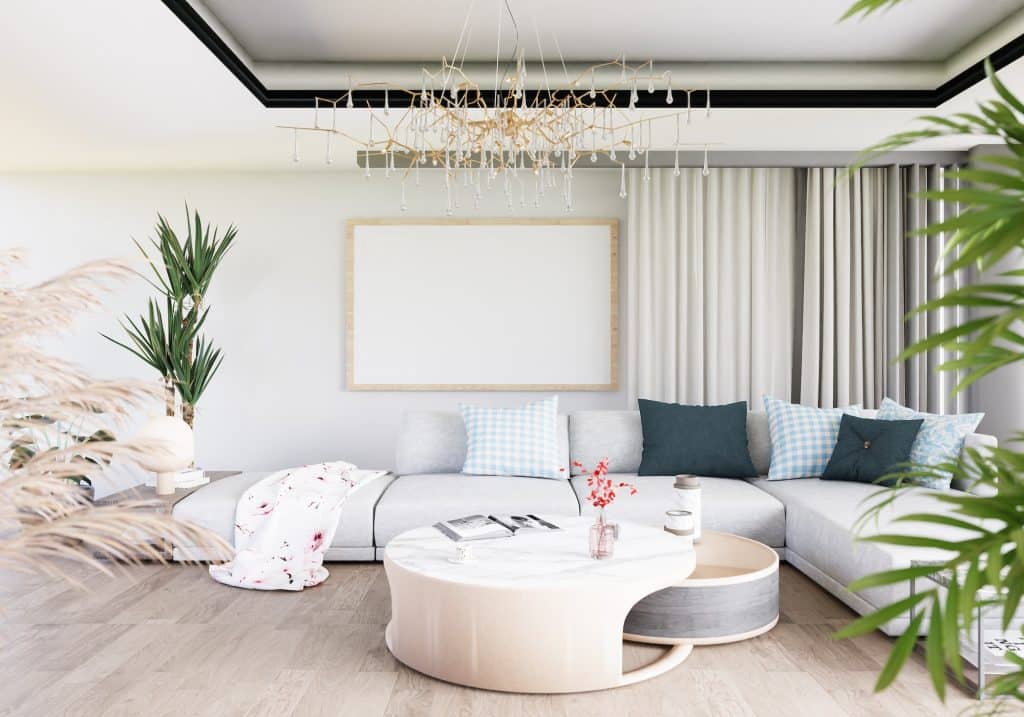 3D illustration Mockup photo frame in living room rendering