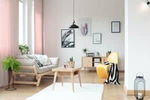 Pastel curtains in living room
